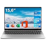 jumper 2025 Laptop 15,6 Zoll FHD Display, 12 GB RAM 512 GB ROM, Office 365, Prozessor 6500Y Notebook(bis zu 2,4 GHz), Akku 38 Wh, 2 Stereo-Lautsprecher, USB 3.0, Type-C, Digitale Tastatur