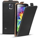 Verco Flip Cover für Samsung Galaxy S5 Case, Flipstyle Schutzhülle für Samsung S5 Hülle Kunstleder Tasche vertikal klappbare Handyhülle, Schwarz