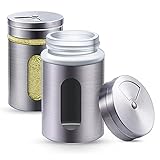 Praknu Gewürzstreuer mit Deckel aus Edelstahl inkl. Sichtfenster - 12 Gewürzdosen Organizer Silber 80ml mit 3-fach Streuregulierung - für Gewürze & Kräuterdosen - Spülmaschinenfest