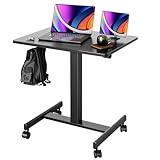 Claiks Stehpult Höhenverstellbar Schreibtisch Klein,Mobiler Laptoptisch Höhenverstellbar mit 4 Rollen,Steh-Sitz Schreibtisch Computertisch 65×48cm,Schwarz