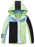 NATUST Kinder Jungen Wasserdichte Jacke Leichte Übergangsjacke Winddichte Regenjacke mit Kapuze Blau Grün 160