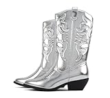Soda 'Teller' ~ Western-Stiefelette für Damen, mit spitzer Zehenpartie, niedriger Blockabsatz, Stiefelette, R-silver Met, 41 EU