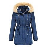 Winterjacke Damen Lang Wintermantel Warm Winter Mantel Mit Taschen Damen-Mäntel Elegant Parka Gefüttert Winterparka Langarm Kapuzenjacke Mit Knöpfen Jacke Mit Reissverschluss Jacken Casual