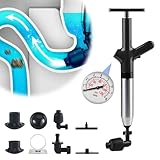 Rohrreinigungspumpe mit Manometer, 2025 Neuer Rohrreiniger Druckluft, High-Pressure Plumbing Unclogger Hochdruck Abflussreiniger Pumpe Pressluft Rohrreiniger für Toiletten Waschbecken Bad (Schwarz)
