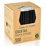 Umweltfreundliche Einweg-Cocktailstrohhalme und Rührstäbchen aus Schwarzem Papier – 14,6 x 0,6 cm, 500 Stück – für Zuhause, Bars und Restaurants