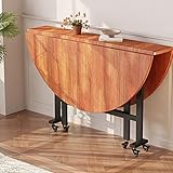 Runder Esstisch mit Rollen, vielseitiger Holz-Schreibtisch für Küche und Büro, 100 cm, helles Walnussholz, Ausziehtisch für Ess- und Arbeitsbereiche