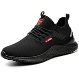 Calish Sicherheitsschuhe Herren Damen Arbeitsschuhe Leicht Stahlkappenschuhe Sportlich rutschfeste Atmungsaktiv Schutzschuhe Stahlkappe Sneaker Schwarz, 41 EU