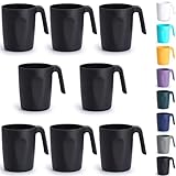 Berglander Schwarze Plastik Kaffeetassen Set 8er 450ml, Kunststoff Kaffeebecher mit Griffen mehrweg, Wasserbecher, leicht zu tragen, ideal für Zuhause, Garten, Picknick, Camping