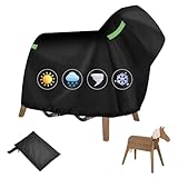 MaxEarn 140 x 100 x 130cm Abdeckung für Holzpferd, 420D PU Wasserdicht Universal Holzpferd Abdeckplane, UV-beständig Outdoor Holzpferd Schutzhülle Schwarz mit Kordelzug, Schnalle, Reflexstreifen