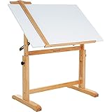 MEEDEN White Board Holz Zeichentisch,Kunsthandwerkstisch mit höhenverstellbarer und geneigter Großflächentischplatte,Zeichentisch und Hobbytisch,Skizziertisch zum Schreiben,Lernen,Lesen,Kunstarbeiten