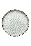 Tranquillo Quicheform aus Steinzeug mit handgestempeltem Print weiß-blau, 27 cm