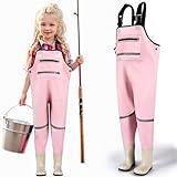 JONRRYIN Kinderwathose, Jugendliche Kinder Brust Wathose, Wathose Anglerhose kinder mit Brusttasche und Verstellbarer Riemen, Kinder Angeln Wathose Stiefel Wasserdichte Rutschfest (Rosa, 33)