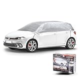 WALSER Autoabdeckung All Weather Light Halbgarage Größe M hellgrau, wasserdichte Halbgarage, Staubdicht mit UV Schutz, verstärkte Gurtbefestigung