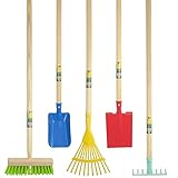 Agrarflora 5-teiliges Kinder Gartengeräte Set mit Rechen, Fächerbesen, Spaten, Schaufel & Besen | Material: Stahl & Kiefernholz | Bereits eingestielt & verschraubt | kindergerechte Größe