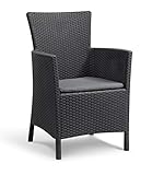 Allibert by Keter Gartensessel Iowa, graphit/cool grey, inkl. Sitzkissen, Kunststoff, flache Rattanoptik, wetterfest, UV-beständig, TÜV-zertifiziert bis 110kg