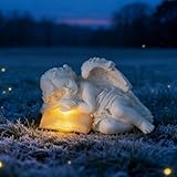 Editbar Schlafende Schutzengel-Figur,LED Fairy Engel Figur,Wetterfest Grabschmuck für Friedhof, Fairy Engel Skulptur Deko Rasen,Geeignet für Zimmer im Freien Garten Balkon Terrassendekoration