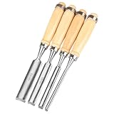 4 Stück Holz Meißel Set, Stechbeitel Rund Gebogen Hohlbeitel Werkzeuge Set, CR-V Stahl halbkreisförmige Kante 8mm(5/16')/12mm(1/2')/18mm(3/4')/24mm(1') für DIY Kunsthandwerk (Außenkante)