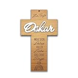 KS Laserdesign Personalisiertes Taufkreuz aus Holz | Name mit 3D Effekt | Taufe Geschenke | Taufgeschenke Mädchen Jungen | Erle Vollholz Kreuz 15x9cm