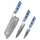 SANMUZUO Damast Küchenmesser Set, Chef Damastmesser Kochmesser Set- Küchenmesser Set von 5-Stück, Ultra-Sharp VG10 Damaskus Stahl mit Harz Griff, Xuan Serie (Saphirblau)