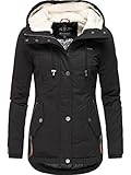 MARIKOO Damen warme Winterjacke mit kuscheliger Kapuze Bikoo Schwarz Gr. L