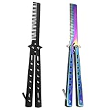 Faltbarer Butterfly Kamm, Faltbarer Schmetterlingskamm, Trainings Schmetterlingskamm, 2PCS Haarstyling Zubehör Haar Barberkamm Faltbarer Taschenkamm Springkamm Faltbare Haarbürste
