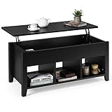 Tangkula Couchtisch mit Hebeplatte, Holz, für Zuhause, Wohnzimmer, moderner Couchtisch mit verstecktem Fach, Tischmöbel (schwarz)