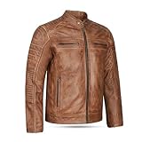 Leatherick Herren-Bikerjacke aus echtem Leder im Distressed-Look, Hellbraun, Distress Brown (DE/NL/SE/PL, Alphanumerisch, XL, Regular, Regular)