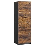 VASAGLE Aktenschrank, Büroschrank für Homeoffice, Druckerständer, mit 4 abschließbaren Schubladen, verstellbare Hängestangen, für A4- und Letter-Formate, vintagebraun-tintenschwarz OFC082K02