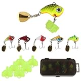 6 Stück Jig Spinner, Angelköder Set mit 1 Box und 6 Fischhakenschutz, 10g Spinnerbait Wobble Oberfläche Köder Künstlicher Köder für Barsch, Forelle, Hecht, Zander, Wels, Döbel