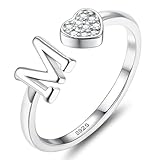JeweBella Herz Ring Silber 925 Damen mit Buchstaben Verstellbar Ringe Frauen Stapeln Daumenring Fingerring Eheringe Engagement Promise Ring Verlobungsring Initiale A-Z Ring Damen Mädchen mit Box