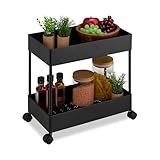 Relaxdays Rollwagen, 2 Etagen, Servierwagen, Küchenwagen, Bad & Büro, Rollregal, HxBxT: 38 x 39,5 x 21,5 cm, schwarz