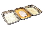 APS Panierstation, 3-teilig - Profi-Panierset bestehend aus 3 koppelbaren Edelstahl-Schalen (je 18 x 15,5 cm) / platzsparend stapelbar/spülmaschinengeeignet