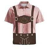 Oktoberfest Herren Outfit,Trachtenhemd Herren Deutsch Bayern Bayerisches Lederhose Poloshirt Hawaiihemd Kurzarm Butten-Down Baumwolle Klassisches Atmungsaktiv Freizeithemd Mode Karohemd Für Männer