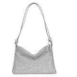 Wisebom Damen Glitzer Tasche, Verstellbarer Schultergurt Elegante Tasche Abendtasche Hohe Kapazität mit Reißverschluss Clutch CrossBody Bag Umhängetasche für Prom Hochzeit Party Bankett (Silber)