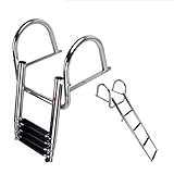 Bootsleiter, Ponton-Bootsleiter, Faltbare Edelstahl-Marine-Teleskopleiter mit Heckeinstieg und Breiten Stufen, Schwimmdeckleiter mit Handlauf,Silber,4 Step