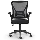 NEW LEADER Ergonomischer Drehstuhl mit 90° Hochklappbaren Armlehnen, Verstellbarer Lendenstütze, Atmungsaktivem Netzrücken, Sitzpolster, Höhenverstellung und Wippfunktion für Büro