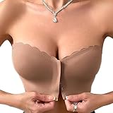 Damen Trägerloser BH mit Frontschnalle, rutschfester und bequemer Schlauch, Wellenkante gerafft, nahtloses Schlauchoberteil, coffee, XL