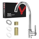 BendStream Silber Wasserhahn Küche，304 Lebensmittelecht, Drehbarer 360°-Auslauf mit Doppelrohrsystem für Kalt- und Heißwasser, DE-Norm-Anschlüsse
