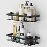 LIEBHEIM Duschablage Duschkorb Badregal ohne Bohren - Bombenhalt durch Industrie Klebeband - Aluminium (Aluminium Schwarz - 2 Körbe)