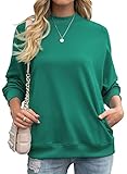 Sweatshirt Damen Pullover Sweater Rundhals Langarmshirt Top Oberteile Herbst Winter (Grün, XL)