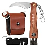 Wisebom Pilzmesser mit Bürste und Lineal, Klappmesser mit Canvas Bushcraft Tasche Schwammerlmesser mit Pilztasche, Messerschärfer, Schlüsselring,Tragbares Pilzmesser Set für Pilze Sammeln Outdoor