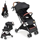 COSTWAY Kinderwagen klappbar, Reisebuggy mit Liegefunktion, Kinderbuggy mit verstellbarem Rückenlehne & Verdeck, Babywagen leicht mit 5-Punkt-Gurt für Baby bis 3 Jahren, 15 kg belastbar (Schwarz)