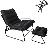 Cozykimo Gartensessel Sonnenliege Klappbar, Liegestuhl 150 Kg mit 5 cm Dicker Auflage, Gartenstuhl Hochlehner, Lounge Sessel Gartensessel Wetterfest GartenstüHle mit Hocker, Verstellbare Rückenlehne