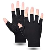 Sommer Halbfinger Herren Handschuhe Baumwolle Fahrradhandschuhe Kurz Handschuhe, Sporthandschuhe Anti-Rutsch, Anti-UV Schutz, Dünn Sonnenschutz Fäustlinge Gloves für Fahren Golf Radfahren, Schwarz