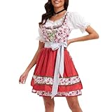 Psdndeww Oktoberfest Dirndl Kleid 4-teiliges Set Für Damen – Bayerisches Bier Karnevalskostüm Mit Schürze Bluse Band Deutsches Bayerisches Oktoberfest Kostüm Set