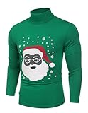 COOFANDY Herren Weihnachtspullover 3D Druck Weihnachts Pullover Norwegerpullover Christmas Sweater Rollkragenpullover Rollkragenshirt Party Weihnachtsmanngrün S
