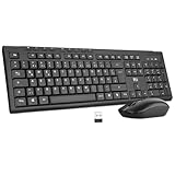 Rii Tastatur Maus Set Kabellos, Funktastatur mit Maus, 9 Shortcut-Tasten Wireless Keyboard and 4 DPI Mouse für Computer/Laptop/Windows/Mac, Deutsches Layout - Schwarz