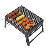 Tragbarer Holzkohlegrill aus Edelstahl – Kompakter BBQ Campinggrill mit Abnehmbarem Rost, Smoker Design für Outdoor, Garten, Picknick & Party (Schwarz)