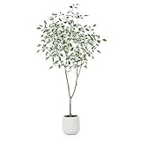 Fopamtri Kunstpflanze 150 cm Ficus Benjamina Künstliche Pflanzen im Weiß Topf, Fake Tropische Plastik Kunstpflanzen Groß für Home Decor Schlafzimmer Garten (1 Stück)