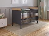 Love For Sleep Babybett Beistellbett 120x60 cm mit Matratze - Kinderbett Baby Bett Holz Anthrazit-Kiefer, Babybett Komplett Set - Kinderbett Babybett Mitwachsend Gitterbett